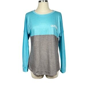 Popular California Colorblock Long Sleeve Jersey Shirt Blue Grey Small